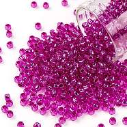 TOHO Round Seed Beads, Japanese Seed Beads, (2217) Silver Lined Fuchsia, 8/0, 3mm, Hole: 1mm, about 222pcs/10g(X-SEED-TR08-2217)
