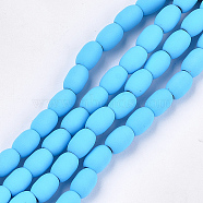 Spray Painted Non-magnetic Synthetic Hematite Beads Strands, Oval, Deep Sky Blue, 7.5x5mm, Hole: 1.5mm, about 53~54pcs/strand, 15.7 inch(G-T116-17-03)