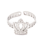 304 Stainless Steel Cuff Ring, Crown, Stainless Steel Color, Inner Diameter: 16.5mm(RJEW-F121-03P)