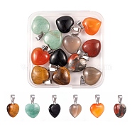 12Pcs 6 Style Natural Gemstone Pendants, with Platinum Tone Brass Findings, Heart, 17x15x5mm, Hole: 2mm, 2pcs/style(G-LS0002-10)