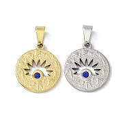 304 Stainless Steel Pendants, with Sapphire Rhinestone, Flat Round with Horse Eye, Mixed Color, 21x8x2mm, Hole: 6.5x3mm(STAS-A062-32)