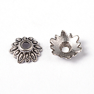Tibetan Style Bead Caps, Lead Free & Cadmium Free, Flower, Antique Silver, 8x2.5mm, Hole:2mm(LFH10352Y)