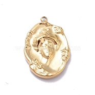 Ion Plating(IP) 304 Stainless Steel Pendants, Oval with Women Charms, Golden, 22.5x15x3.7mm, Hole: 1.5mm(STAS-E187-02G)