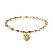 Heart Stainless Steel Bead Stretch Bracelets for Women, Real 18K Gold Plated, 6-3/4 inch(17cm)(BK4373-2)