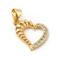 Eco-friendly Rack Plating Brass Micro Pave Cubic Zirconia Pendants, Cadmium Free & Lead Free, Real 18K Gold Plated, Hollow Heart Charm, Clear, 17x14x3mm, Hole: 5x4mm(KK-E072-17G)