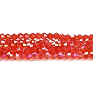 Transparent Electroplate Glass Beads Strands, AB Color Plated, Faceted, Bicone, Red, 2.9~3.3x2.5mm, Hole: 0.7mm, about 145~150pcs/strand, 41.5~42cm(GLAA-F029-2mm-A14)