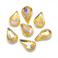 Pointed Back Glass Rhinestone Cabochons, Back Plated, Faceted, AB Color Plated, teardrop, Gold, 13x8x4mm(RGLA-T014-8x13mm-08)