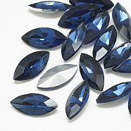 Pointed Back Glass Rhinestone Cabochons, Back Plated, Faceted, Horse Eye, Montana, 10x5x3mm(RGLA-T083-5x10mm-13)