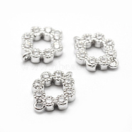 Brass Micro Pave Grade AAA Cubic Zirconia Links, Flower, Lead Free & Nickel Free & Cadmium Free, Real Platinum Plated, 9x12x2mm, Hole: 1mm(ZIRC-P071-14P-NR)