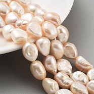 Natural Cultured Freshwater Pearl Beads Strands, Two Sides Polished, Grade 5A, Light Salmon, 11~12mm, Hole: 0.7mm, about 16pcs/strand, 7.28 inch(18.5cm)(PEAR-P062-36B)