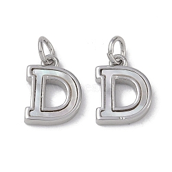 Brass Pave Shell Letter D Charms, Platinum, 12x9.5x2mm, Hole: 3mm(KK-G497-11P)