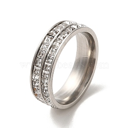 304 Stainless Steel Finger Ring with Cubic Zirconia, Stainless Steel Color, Inner Diameter: 17mm(RJEW-Z029-01P)