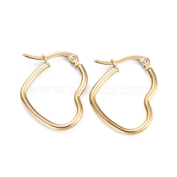 201 Stainless Steel Hoop Earrings, with 304 Stainless Steel Pins, Heart, Golden, 27x22x2mm, 12 Gauge, Pin: 1x0.7mm(EJEW-I245-27F)