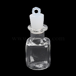 Clear Glass Wishing Bottle Pendants, with Plastic Seal Plug, Square, 36x14.5x14.5mm, Hole: 2mm(GLAA-A010-01F)