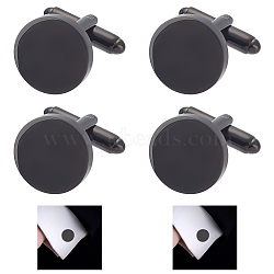 WADORN 4Pcs Titanium Steel Cuff Button, Cufflink Findings for Apparel Accessories, Flat Round, Black, 20x18x15mm(STAS-WR0001-04)