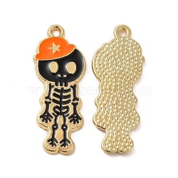 Alloy Enamel Pendants, Skeleton with Hat Charm, Golden, Dark Orange, 32.5x13x1.5mm, Hole: 1.6mm(ENAM-G211-02G-03)