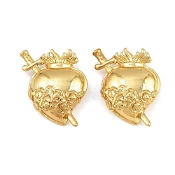 Brass Pendants, Sacred Heart with Sword and Rose Charms, Long-Lasting Plated, Rack Plating, Cadmium Free & Lead Free, Golden, 25x15.5x5mm, Hole: 3x3.5mm(KK-CBACBC6-03B-G)