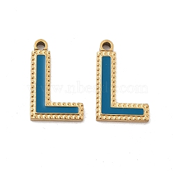 Ion Plating(IP) 316 Stainless Steel Pendants, Nickel Free, with Enamel, Letter Charm, Real 18K Gold Plated, Letter L, 17x10.5mm, Hole: 1.4mm(STAS-U014-28G-12)