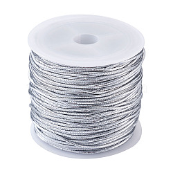 Round Elastic Cord, with Polyester Outside and Rubber Inside, Silver, 1mm, about 25m/Roll(EC-TA0001-01B)