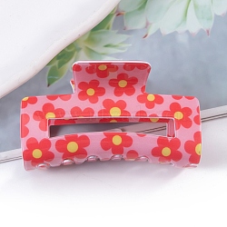 Flower Pattern PVC Plastic Claw Hair Clips, Hair Accessories for Women & Girls, Rectangle, Orange Red, 43x81x39mm(PW-WG97083-04)