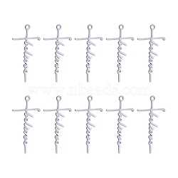 10Pcs Believe Cross Charm Pendant Cross Faith Charm Necklace Stainless Steel Pendant for Christian Religious Jewelry Gifts Making, Stainless Steel Color, 40.7x20.5mm, Hole: 2mm(JX518A)