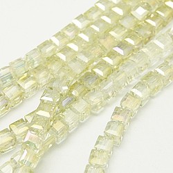 Electroplate Glass Beads Strands, AB Color Plated, Faceted, Cube, Beige, 7~8x7~8x7~8mm, Hole: 1mm(EGLA-D018-8x8mm-70)
