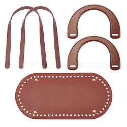 2Pcs Wood Bag Handles, with 1Pc PU Leather Oval Long Bottom and 2 Strands Imitation Leather Bag Handles, for Bag Straps Replacement Accessories, Coconut Brown, 12.35x18.5x0.85cm, Hole: 5.5mm(FIND-WR0001-43A)