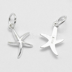 925 Sterling Silver Pendants, Starfish/Sea Stars, Carved with 925, Silver, 15x9.5x2mm, Hole: 4mm(STER-K170-03S)