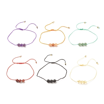6Pcs 6 Style Natural & Synthetic Gemstone Round Beads Cord Bracelets Set, Stackable Adjustable Bracelets for Women, Inner Diameter: 3/8~3-1/4 inch(1~8.2cm), 1Pc/style
