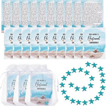 DIY Starfish Smiling Wisdom Thank You Gift Kit, Inicluding Starfish Synthetic Turquoise Beads, Paper Card, Organza Gift Bags