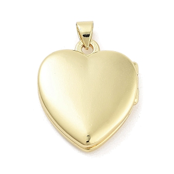 Rack Plating Brass Locket Pendants, Long-Lasting Plated, Lead Free & Cadmium Free, Heart, Real 18K Gold Plated, 24.5x20.5x5.5mm, Hole: 5x3.5mm, Inner Diameter: 17x17mm