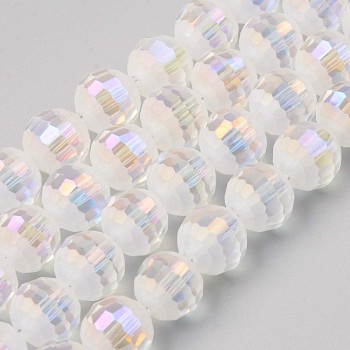 Glass Beads Strands, AB Color Plated, Half Frosted, Faceted Round, Clear AB, 10x9mm, Hole: 1.5mm, about 72pcs/strand, 26.38 inch(67cm)