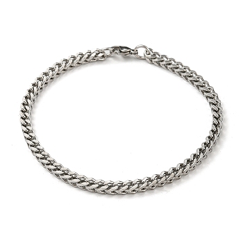 201 Stainless Steel Cuban Link Chain Bracelets, Stainless Steel Color, 8-7/8 inch(22.5cm)