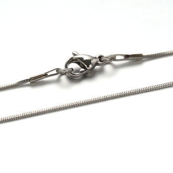 304 Stainless Steel Snake Chain Necklaces, with Lobster Claw Clasps, Stainless Steel Color, 21.4 inch(54.5cm), 0.8mm