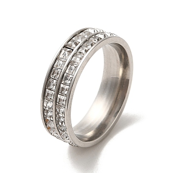 304 Stainless Steel Finger Ring with Cubic Zirconia, Stainless Steel Color, Inner Diameter: 17mm