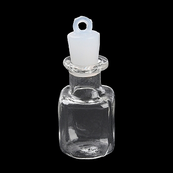 Clear Glass Wishing Bottle Pendants, with Plastic Seal Plug, Square, 36x14.5x14.5mm, Hole: 2mm