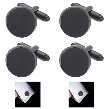 WADORN 4Pcs Titanium Steel Cuff Button, Cufflink Findings for Apparel Accessories, Flat Round, Black, 20x18x15mm