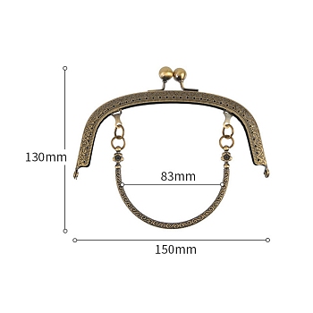 Alloy Kiss Lock Purse Frame Handle, for Coin Purse Making, Antique Bronze, 150x130mm