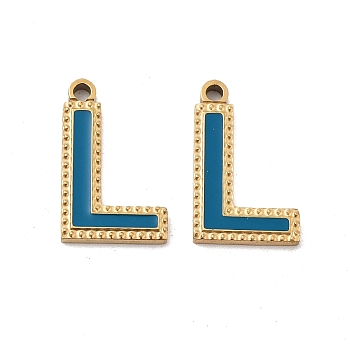 Ion Plating(IP) 316 Stainless Steel Pendants, Nickel Free, with Enamel, Letter Charm, Real 18K Gold Plated, Letter L, 17x10.5mm, Hole: 1.4mm