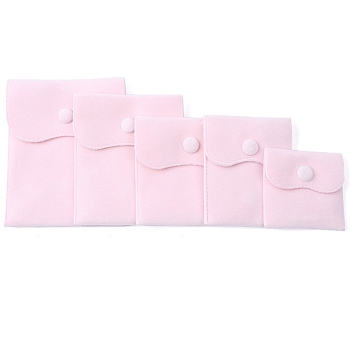 Velvet Jewelry Pouches, Jewelry Gift Bags with Snap Button, for Ring Necklace Earring Bracelet Storage, Square, Pearl Pink, 7x7cm