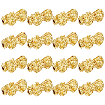 18Pcs Alloy Beads, Pixiu with Chinese Character Cai, Real 24K Gold Plated, 24~25x12x10mm, Hole: 3mm