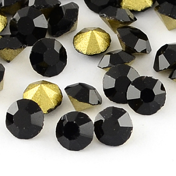Grade A Glass Pointed Back Chaton Rhinestones, Back Plated, Diamond, Jet, 3.4~3.5mm, about 144pcs/gross