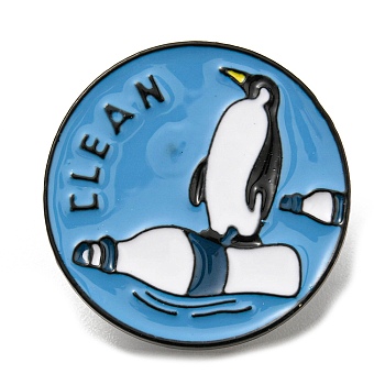 Marine Environment Protection Theme Enamel Pin, Electrophoresis Black Zinc Alloy Brooch for Backpack Clothes, Flat Round, Penguin, 25x1.5mm