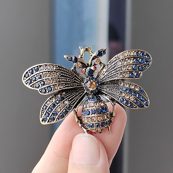 Alloy Rhinestone Brooch for Backpack Clothes, Bees, Antique Golden, 40x58mm