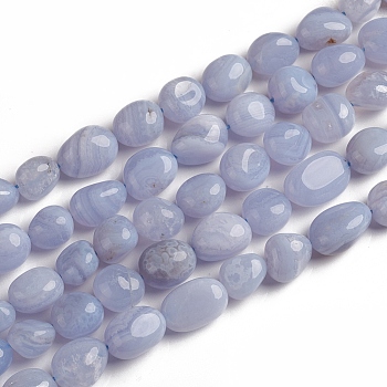 Natural Blue Lace Agate Beads Strands, Tumbled Stone, Nuggets, 10~15x7.5~11.5x7.5~12.5mm, Hole: 1mm, about 36pcs/Strand, 15.67 inch(39.8 cm)