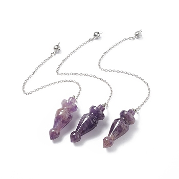 Natural Amethyst Pointed Dowsing Pendulums, with Rack Plating Brass Findings, Cadmium Free & Lead Free, Cone, 232x2.5mm, Hole: 1.2~1.8mm