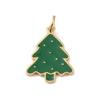 Christmas Theme 304 Stainless Steel Pendants, with Enamel and Jump Ring, Real 14K Gold Plated, Christmas Tree, 15x11.5x1mm, Hole: 3mm