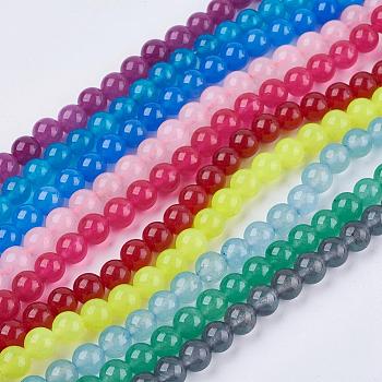 Natural Jade Bead Strands, Dyed, Round, Mixed Color, 4mm, Hole: 1mm, about 110~120pcs/strand, 15.7 inch