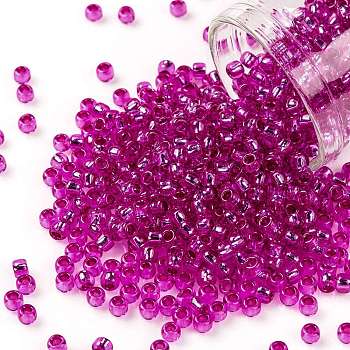 TOHO Round Seed Beads, Japanese Seed Beads, (2217) Silver Lined Fuchsia, 8/0, 3mm, Hole: 1mm, about 222pcs/10g