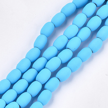 Spray Painted Non-magnetic Synthetic Hematite Beads Strands, Oval, Deep Sky Blue, 7.5x5mm, Hole: 1.5mm, about 53~54pcs/strand, 15.7 inch